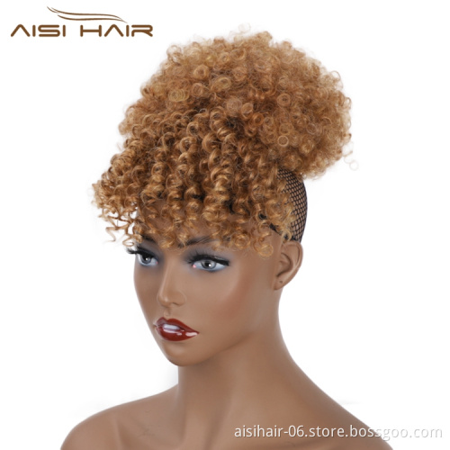 Aisi Hair Curly Chignon With Bangs High Quality Accessory Braid Extension For Women Scrunchie Afro Kinky Hair Donut Bun Maker